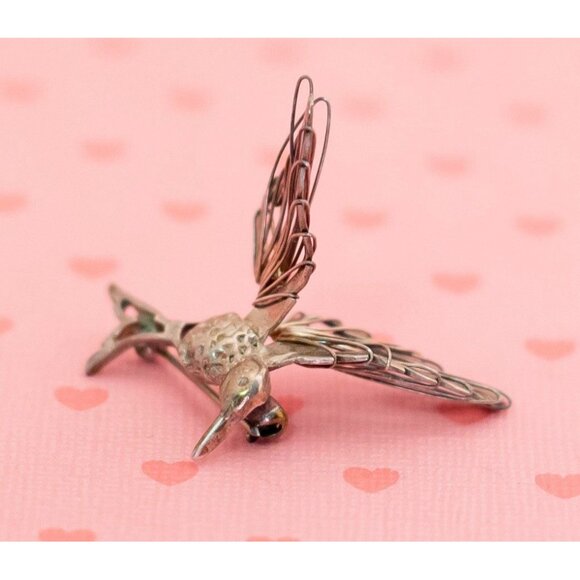Vintage Sterling Silver Art Nouveau Hummingbird Brooch - X11 - Picture 3 of 5